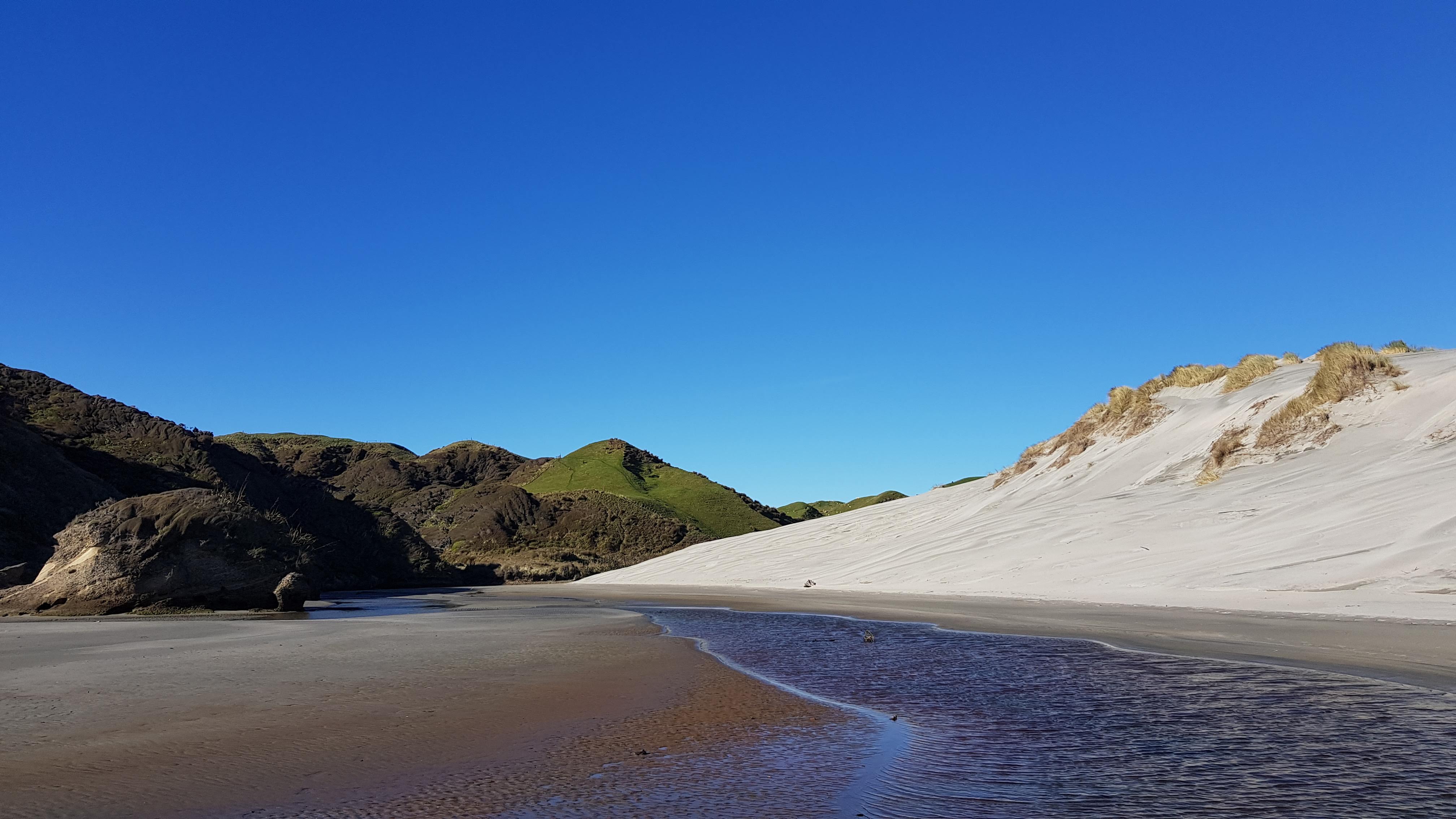 Giant sand dunes at the Northern end of Wharariki Beach