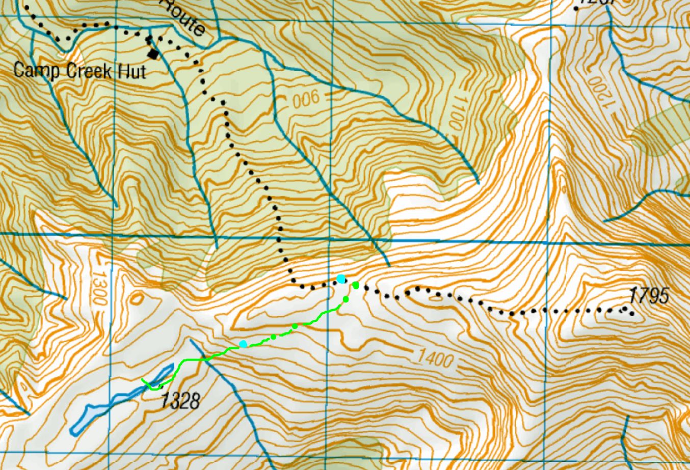 The approximate route tavoiding the main boulder field
