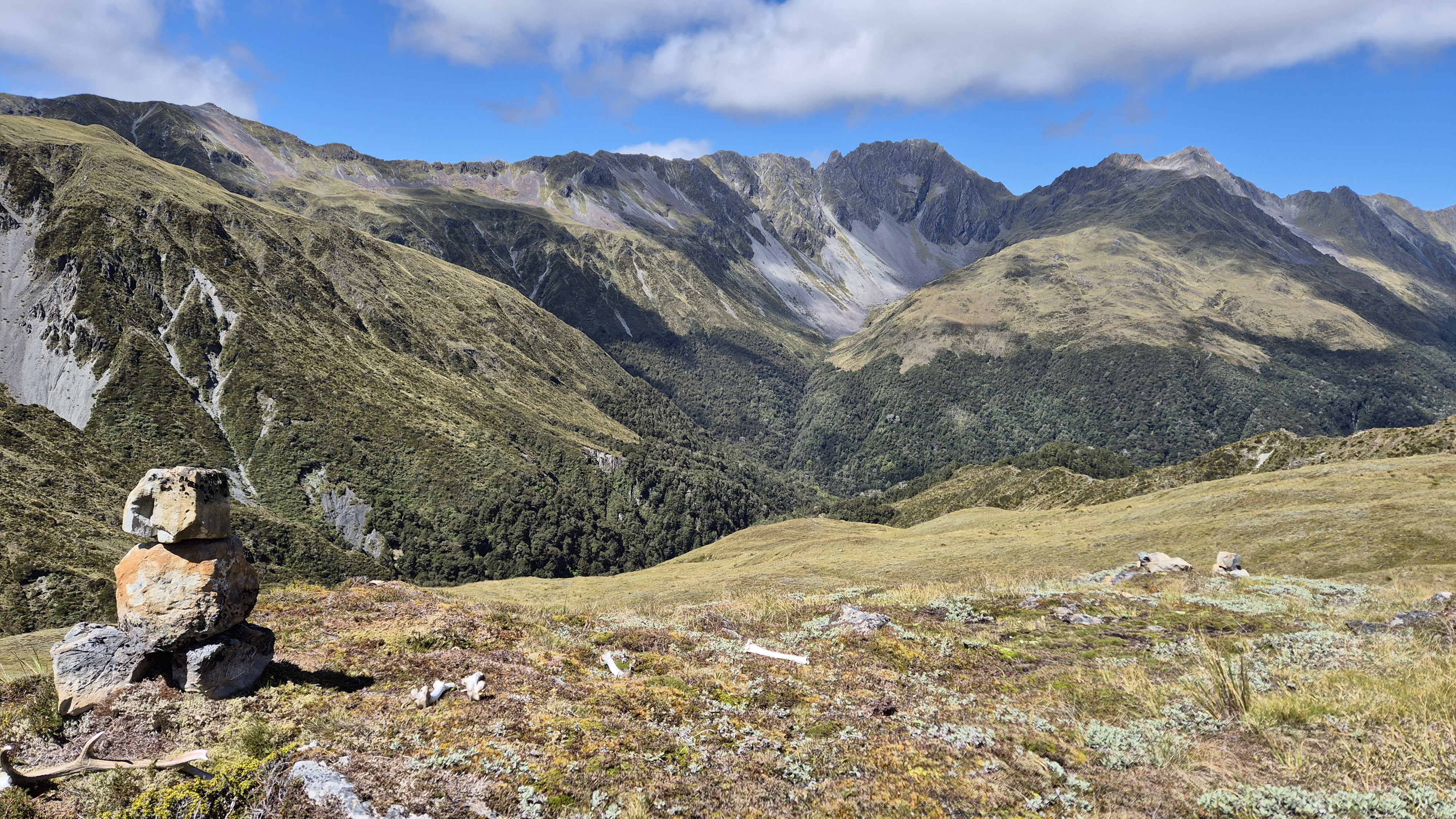 A cairn nn the saddle between the Robinson and Christabel