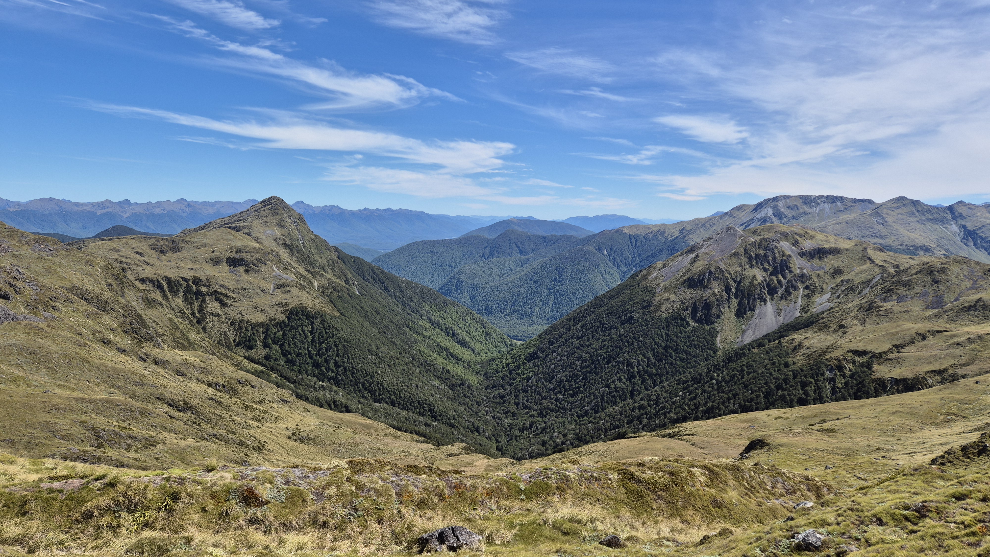 Looking down Rough Creek from the ridge, Rough Creek Track from Lake Christabel