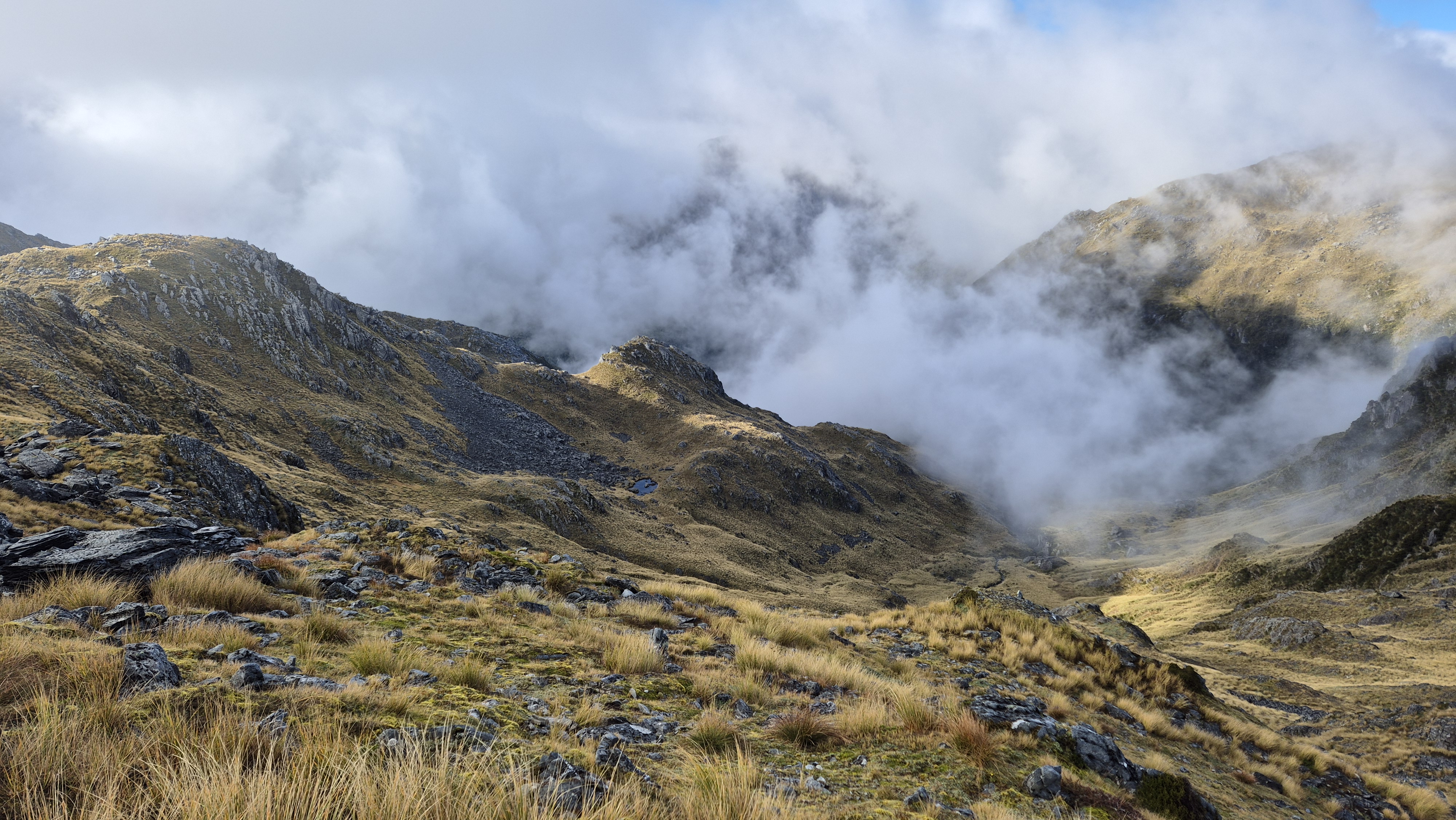The cloud clearing. From Lake Morgan to Cone Creek